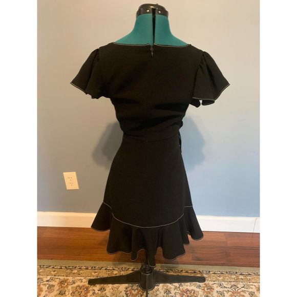 Cinq a Sept Black Topstictched Ruffle Mini Dress, size 2 - Picture 3 of 5